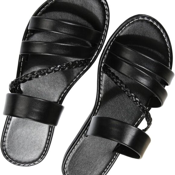 Women's Flat Sandals Braided Strappy Open Toe Beach Shoes Summer Slides - Picture 1 of 5